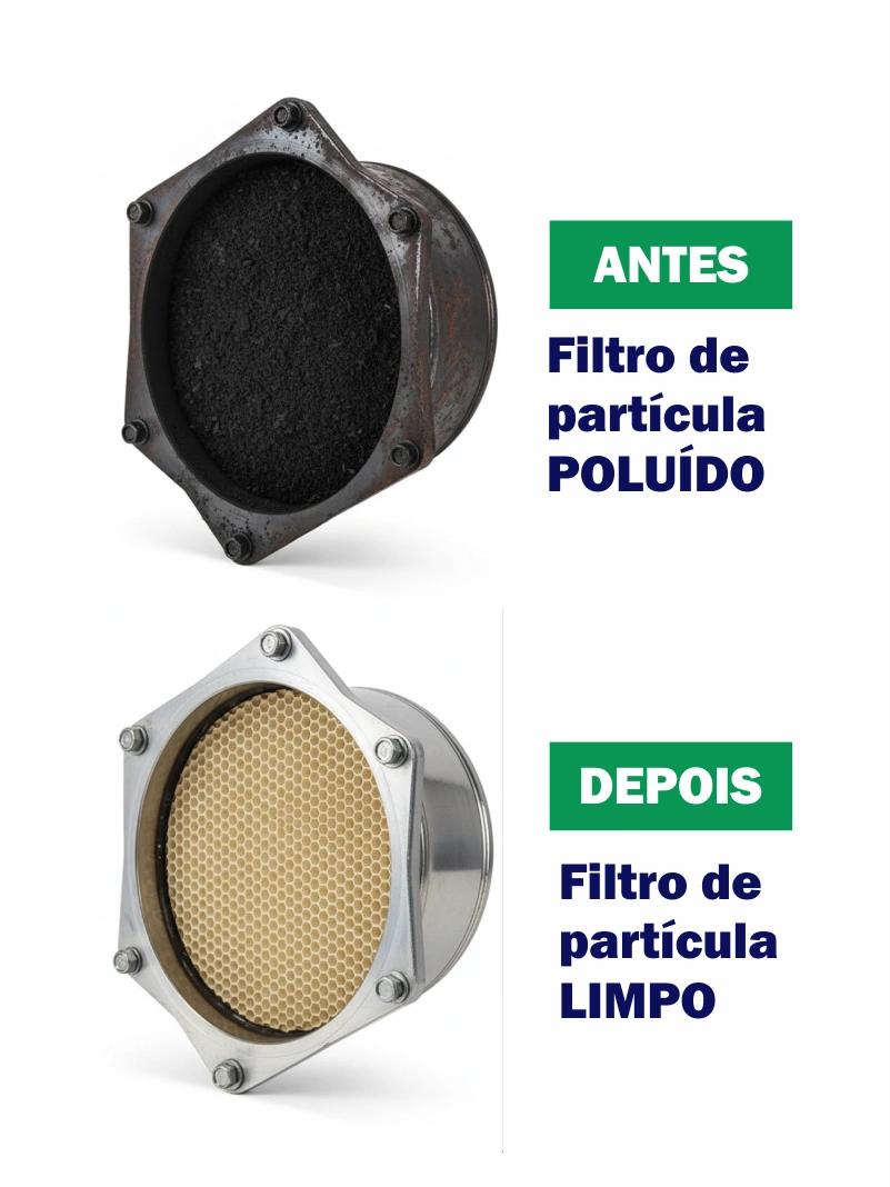 Filtro de partículas antes e depois